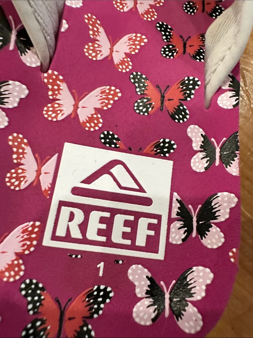 Reef Kids Pink Butterfly Flip Flops with White Straps